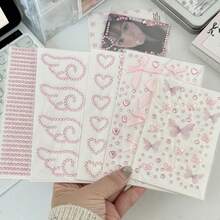 Sweet Girl Pink Ribbon Bow Heart Rhinestone Sticker Set, DIY Decals For Journal, Kuka Card, Phone Case, Face Makeup Decor - Bow Crystal Rhinestone - View 5
