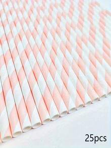 25/100pcs Light Blue/Pink Striped Straws, Beverage Straws, 6mm Diameter, Cute Cartoon Striped Paper Straws, 197mm Length - Perfect For Birthday Parties, Weddings And Anniversaries, Mother's Day - View 3