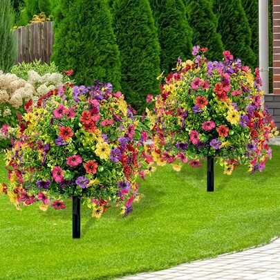 1pc Artificial Plant, Suitable For Outdoor Decoration. Realistic Artificial Silk Daisy And Eucalyptus Flowers, Perfect For Porch, Home, Patio, Balcony And Yard Decoration. Artificial Tree, Outdoor Porch, Wedding And Home Decor.