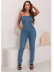 Women Denim Overalls & Jumpsuits - Azul lavado medio - Ver 1