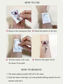 10pcs Flower Tattoo Stickers, Waterproof Women's Temporary Tattoos For Hand And Body Decoration, Butterfly, Floral Fake Tattoo For Women And Men, Small Hand Tattoo - Black - View 7