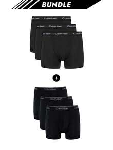 Calvin Klein [حزمة] 3 عبوات سراويل داخلية رجالية مطاطية دقيقة + 3 عبوات سراويل داخلية رجالية الأكثر مبيعًا - أسود + أسود - مشاهدة 1