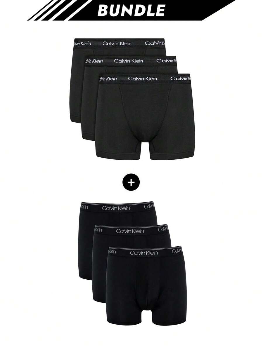 Calvin Klein [حزمة] 3 عبوات سراويل داخلية رجالية مطاطية دقيقة + 3 عبوات سراويل داخلية رجالية الأكثر مبيعًا - أسود + أسود - مشاهدة 1