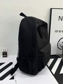 1pc Nylon Solid Color Large Capacity Backpack, Fashion Casual Student School Commute Travel Bag For Men And Women - Black - View 4