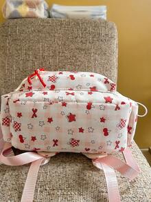 New Women's Large Capacity Star & Cherry Print College Style Backpack - Red - View 6