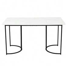 Dining Set (5-Piece), Dining Table With 4 Chairs, Modern Kitchen Table Set, 140*80cm Kitchen Table With Black Metal Legs, White MDF Tabletop, Dark Green Velvet Dining Chairs - White - View 9