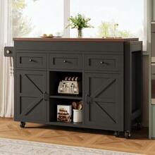 Kitchen Island With Storage, Extendable Dining Table/Bar Table (131.5-210 Cm), 360° Rotatable, With Drawers And Cabinets, Versatile Worktop For Kitchen, Dining Room And Small Spaces, Black - 黑色 - 查看 4