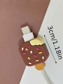 Cartoon Data Cable Protector, Charging Cable Protector, Avocado/Ice Cream/Penguin Charging Head Protector, Multiple Ice Cream, Penguin, Avocado Flavors Available - Multicolor - View 3