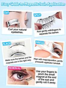 1 Pair Magnetic False Eyelashes, Extended Tail, Natural Style, Reusable, No Glue Needed - Black - View 8