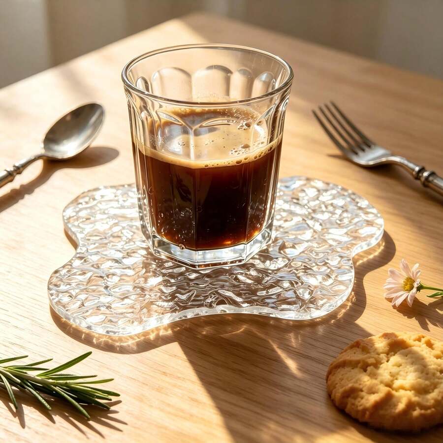 1pc Transparent Water Ripple Coaster Heat-Resistant Table Mat, Insulated Pad, Essential For Holiday Gatherings, Transparent Water Pattern Design Heat-Resistant Tableware Mat Premium Cup Holder, Modern Minimalist Plate Mat, Halloween, Christmas Gift, Suitable For Bar, Office And Home, All Occasions - Shape - View 1