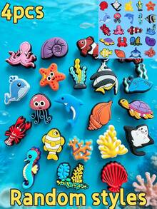 1~21pcs Random Marine Life Series, PVC Material, Includes Crab, Sea Turtle, Starfish And Other Marine Life Patterns, Suitable For Shoe Decoration. Ideal Choice For Beach Theme Gifts. This Vibrant Marine Life And Beach Decoration Set Is Detachable - A - View 7