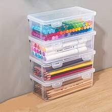 1/2/4pcs Large Capacity Transparent PP Storage Boxes, Office Supplies Storage Boxes, School Supplies Storage Boxes, Desktop Organizer And Accessories, Stackable, Clear Visibility, Secure Closure, Stationery Storage Boxes - Multicolor - View 1