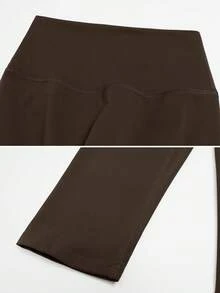 NcmRyu Women's 1pc Solid Color High Waist Tummy Control Butt Lifting Slim Fit Sports Mid-Length Shorts - Coffee Brown - View 4