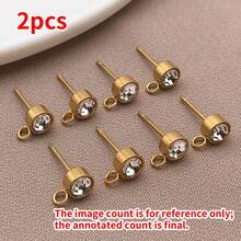 2Pcs 14/15/16mm Stainless Steel Gold Color Zirconia Stud Earrings Post With Hook For DIY Earring Making Jewelry Findings Wholesale - Multicolor - View 16