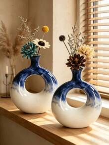 1pc Nordic Style Ceramic Hand-Painted Colorful Round Vase, Decorative Flower Pot, Suitable For Living Room, Hotel, Homestay, Home Decor, Home Ornament, Vase, Centerpiece, Dining Table Decoration Gift, Birthday, Graduation, Back To School, Room Decor - Multicolor - View 3