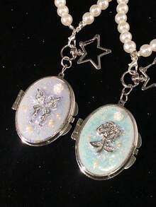 1/2pcs Crystal Butterfly Makeup Mirror, Personalized Sequin Floral Pattern, With Pearl Keychain Double-Sided Folding Mirror Pendant, Birthday Gift For Girls, Mother's Day Gift - Multicolor - View 11