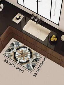 1pc Vintage Floral Marble Pattern Diatomaceous Earth Kitchen Anti-Slip Mat 3.5mm, Cuttable, Absorbent & Anti-Fatigue, Kitchen Rug Bathroom Mat Hallway Entryway Outdoor Garden Indoor Small Carpet Toilet Mat - Multicolor - View 12