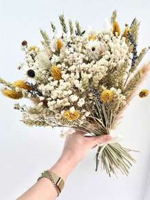 1 Ramo de Flores Artificiales Mixtas con Gipsofilia, Eucalipto, Lavanda, Tallos Rellenos para Jarrón, para Decoración de Bodas, Centro de Mesa, Decoración del Hogar, Manualidades Florales DIY, Arreglo de Jarrón para Mesa de Comedor, Flores de Boda, Ramo de Novia, Flores para Fiestas - Amarillo - Ver 2