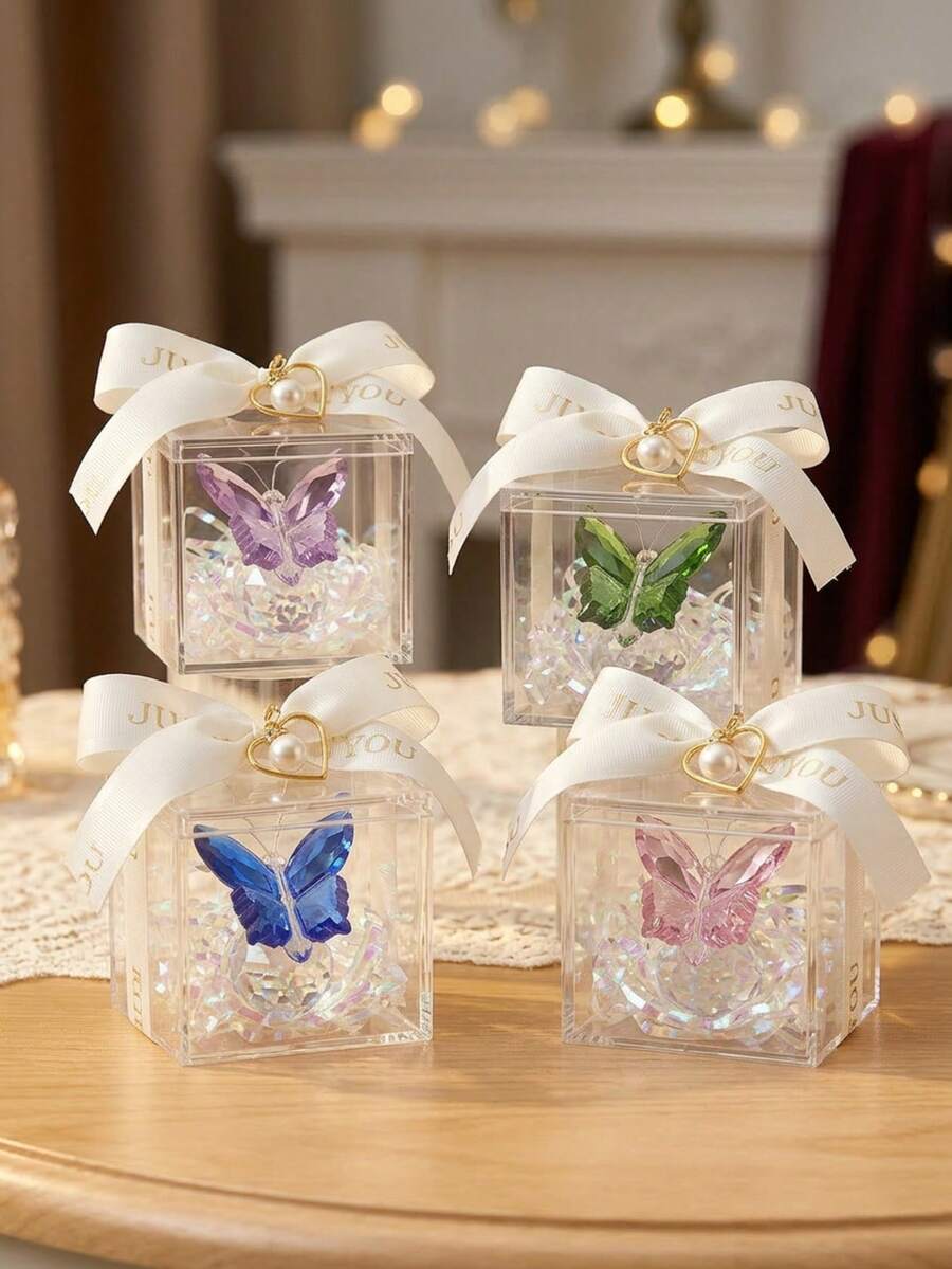 1pc Crystal Butterfly Ornament With Crystal Ball Base, Cut Glass Decorative Statue, Animal Collectible, Crystal Butterfly Small Animal Home Decor, Desktop Ornament, Multicolor Crystal Butterfly, (Suitable As Gift For Friends, Sisters, Daughters, Mothers, Also Suitable As Birthday Gift For Women), Home Decor, Velive, Decorative Style, Bedroom Decor, Bedroom Decor, Room Decor, Gift - Multiple Styles - View 1