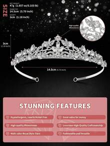 1pc Elegant Rhinestone Crown, Silver Crystal Princess Tiara, Bridal Hair Accessory For Wedding, Ball, Party - Silver - View 7