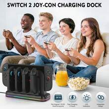 Base de carga para Switch OLED/Joy-Con, luz RGB, 6 ranuras para juegos, carga rápida de 2H, USB 3.0, soporte de enfriamiento compatible con Switch - Negro - Ver 7