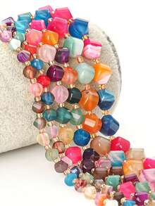 1 Strand Colorful Agate 6/8/10mm Natural Asymmetric Faceted Stone Beads For Jewelry Making DIY Crafts Women Charms Bracelet - Multicolor - View 9
