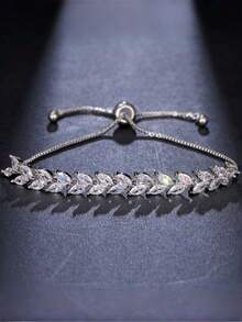 1pc Minimalist Fashion New Zirconia Leaf Adjustable Bracelet For Women, Exquisite Suitable For Daily Wear And Gift - Multicolor - View 6