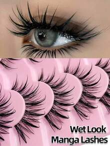 7 Pairs New Wet-Look False Eyelashes, Natural Mink-Like, Fashion Manga Style, Pointed & Voluminous, Suitable For Cosplay Makeup Parties - View 1