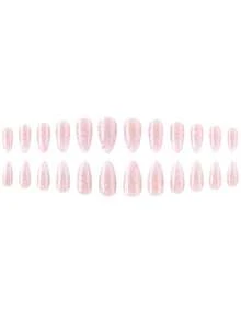 Atualize suas unhas instantaneamente, 24 peças de pontas de unhas acrílicas em formato de amêndoa com degradê floral rosa nude romântico e doce, o conjunto de unhas inclui cola de gelatina e lixa de unha, adequado para meninas e mulheres para uso diário, encontros, festas e reuniões - Multicolorido - Visão 2