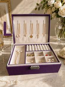 1pc Large Capacity Storage Box, Storage Organizer, Storage Cabinet, Makeup Box Jewelry Box Jewelry Organizer, Women's Jewelry Box Storage Box, Elegant Jewelry Box, With Key Lock, Double Layer Desktop Storage Box, Suitable For Women's Accessories, Soft Velvet Lining, Multi-Functional Storage For Earrings, Bracelets, Rings, Necklaces, Ideal Gift For Valentine's Day, Christmas, Birthday, Jewelry Box, Home Jewelry Storage Box Travel Storage Box, Exquisite Mini Earring Storage Box, Travel Jewelry Zipper Box - Multicolor - View 20
