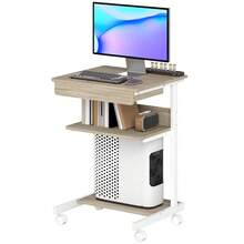 Mobile Desk With Drawer And Shelves, 4 Casters, Compact, Particle Board, Metal - A - View 8