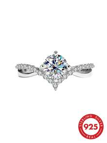 1pc Stunning Round CZ Promise Ring S925 Sterling Silver Pave Halo Wedding Jewelry Gift - White Gold - View 2