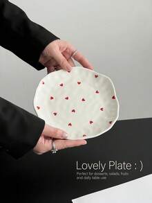 1pc Asymmetrical Hand-Pinched Ruffled Ceramic Dessert Plate, Multiple Floral Swallow Heart Designs, Dessert Plate For Home Afternoon Tea Coffee Cup Tray, High Aesthetic Gift Tableware - Multicolor - View 13