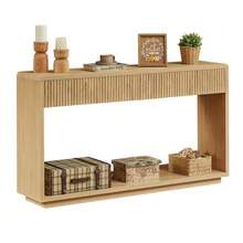 Modern Entryway Console 150 Cm Wide, With Two Large Storage Drawers And An Open Shelf At The Bottom, Ideal For A Hallway Or Living Room (Light Oak). - 自然色 - 查看 1