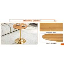60 Cm Round Side Table / European Style Small Dining Table / MDF Dining Table / Non-Slip And Quiet Table Legs / Suitable For Living Room And Dining Room - 金色+木色 - 查看 11