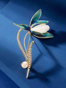 1pc Exquisite Elegant Magnolia Flower Brooch, High-End Elegant Anti-Exposure Fixing Pin, Versatile Clothing Accessory - Magnolia Flower Brooch - View 2