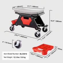Taburete de Taller Móvil 640 x 335 x 390 mm, Carga 136 kg Taburete de Mecánico con 2 Ruedas Asiento con Cerradura 450 x 250 mm con Bandejas de Herramientas para Mantenimiento, Reparación - A - Ver 7