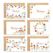 12pcs, Bohemian Wildflower Birthday Party Wedding Thank You Folded Cards, Can Be Written As Greeting Cards With Envelopes, Includes 6 Envelopes + 6 Folded Cards - Sets - View 9