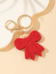 1pc Handmade Seed Bead Sewn Bowknot Shape Women's Fashion Cute Bag Backpack Decoration Charm - Red - View 4