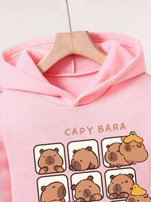 2pcs/Set Toddler Cartoon Print Warm Hoodie And Sweatpants Set - Pink - View 3