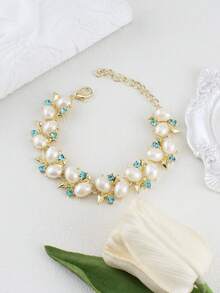 Set de 3 piezas de joyas con baño de oro, perlas falsas y cristales azules, incluyendo collar y aretes, ideal para el Día de San Valentín, Día de la Madre, Cumpleaños, Bodas y Fiestas. Conjunto de joyas perfecto para novias y uso diario, mamá, madre, Día de la Madre, regalo - Blanco - Ver 11