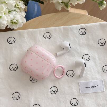 Pink Polka Dot Minimalist Design Earphone Case + Hanging Ring Set Compatible With Apple Pro 2/ Pro/ 4/ 3/ 2