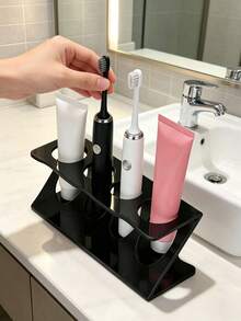 1pc Bathroom Countertop Toothbrush Holder, White And Black Optional, Multi-Functional Home Bathroom Accessory, Travel Toothbrush Holder And Desktop Storage Rack - Multicolor - View 1