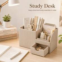 1pc Italian Luxury Vertical Striped PU Leather Drawer Organizer Box, Multi-Compartment Desktop Storage Holder, Suitable For Pens, Stationery, Remote Controls, Cosmetics, Keys, For Office And Bedroom Desktop Storage - View 12