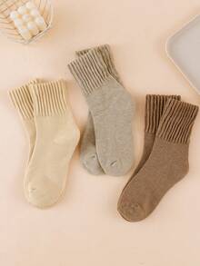 3 Pairs Of Women's Winter Earth Colored Warm Socks, Retro Soft Warm Elastic Casual Daily Socks - Multicolor - View 3