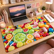 Vibrant Fruit Candy Close-Up Large Desk Mat, Colorful Lollipop Dessert Print Non-Slip Rubber Extended Mouse Pad, Waterproof Keyboard Pad, Dressing Table Bedroom Decor - View 3