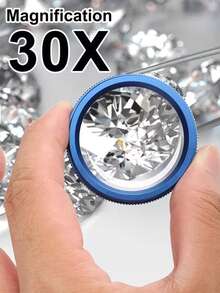 1pc 30X Optical Jewelry Magnifier, Portable Mini Pocket Magnifying Glass, Handheld Reading Magnifier, Suitable For Watches, Maps And Stamps, Black & Blue Design, Clear Jewelry Observation Accessory - A - View 6