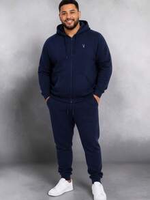 Men Plus Size Hoodies Sets - Navy Blue - View 1