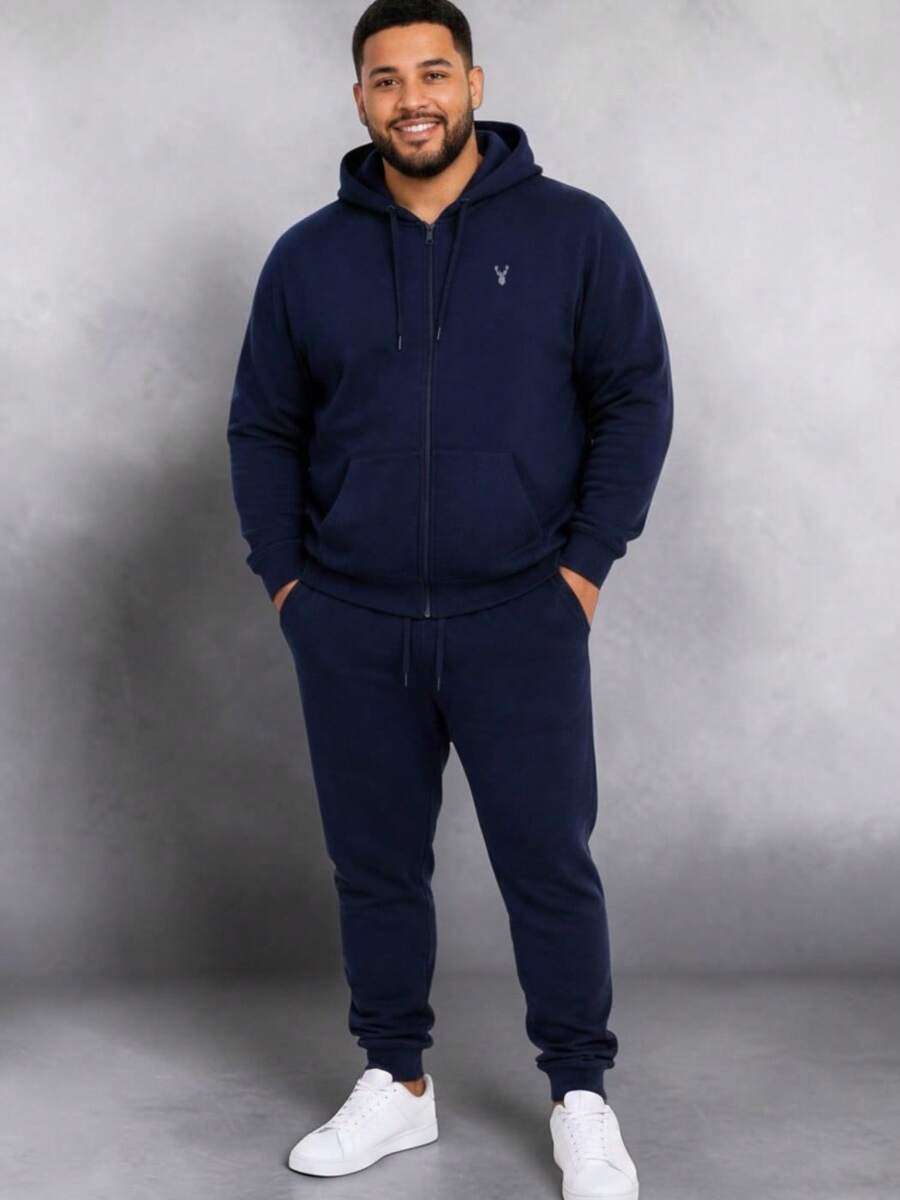 Men Plus Size Hoodies Sets - Navy Blue - View 1