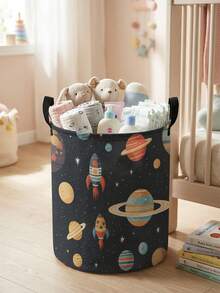 1pc, Round Storage, Extra Large Capacity Foldable, Durable, Space Pattern Printed Large Capacity Foldable Round Storage Basket, With Handle, Baby Room Multi-Purpose Storage Basket, Baby Sundries Organization Storage Basket Large Capacity Storage Box, Baby Room Storage, Baby Supplies Storage, Diaper Storage, Clothing Storage, Baby Supplies Sundries Storage, Multi-Purpose Storage Box, Foldable Baby Supplies Storage Box - Multicolor - View 5